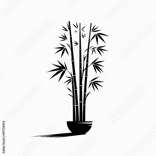 bamboo silhouette on white background. Black bamboo stems, very simple and single bamboo  silhouette white background