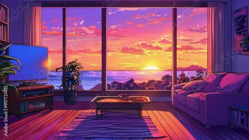 Wallpaper Mural Lofi room window glass sunset at the beach Torontodigital.ca