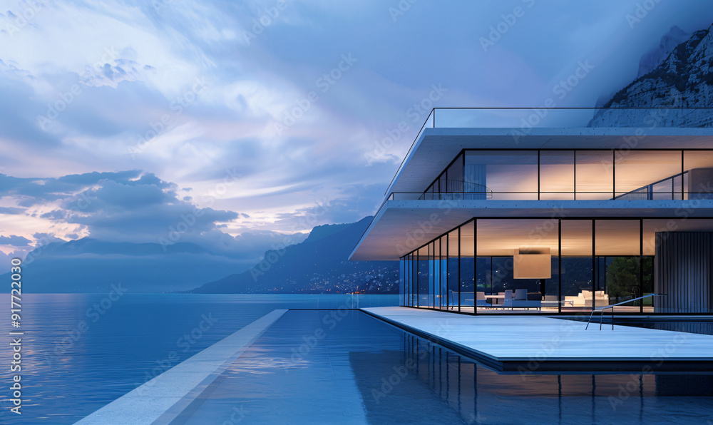 Fototapeta premium Modern high-end villa building scene background