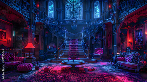Halloween gothic vampire dark living room