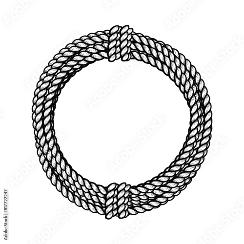 hank tied up round bundle of classic rope black and white transparent background