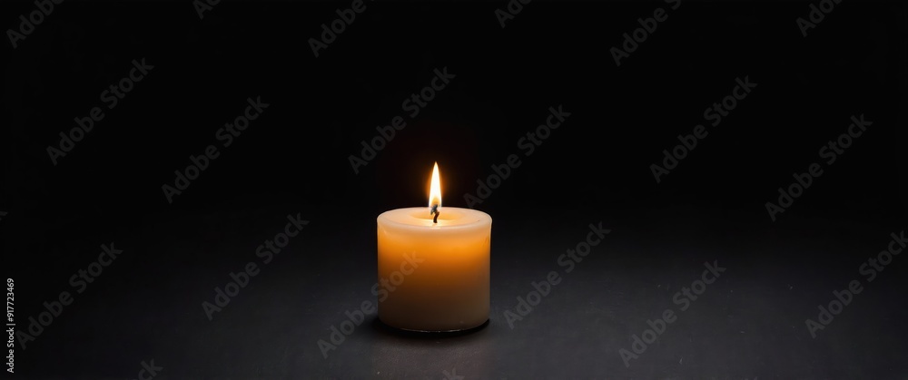 A warm candle glowing softly on a black background, ideal for relaxation and ambiance A warm candle glowing softly on a black background, ideal for relaxation and ambiance