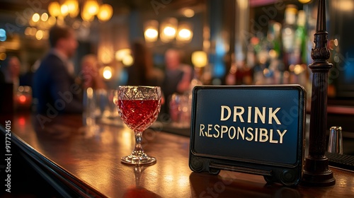 Sign that reads “DRINK RESPONSIBLY”: ” - bar - lounge - club - restaurant - tavern - wooden sign - rustic - happy hour 