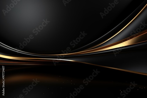Abstract black and gold wavy background with copy space.
