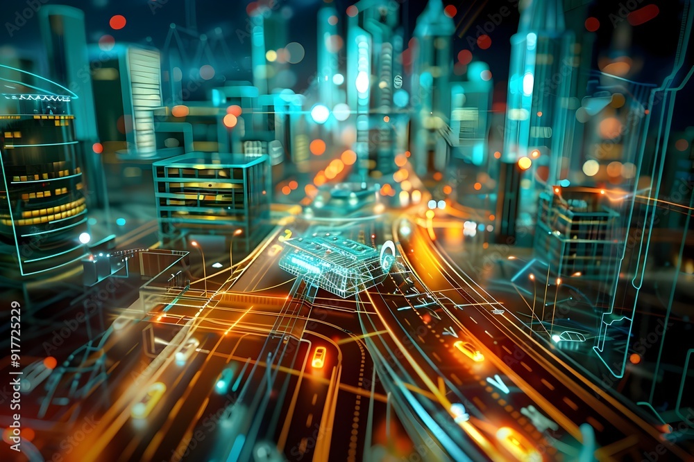 Futuristic Cityscape with Glowing Lights and Traffic Futuristic Cityscape with Glowing Lights and Traffic