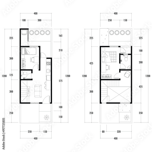 Floor plan blueprint, Figure of the jotting sketch of the construction and the industrial skeleton of the structure and dimensions.
