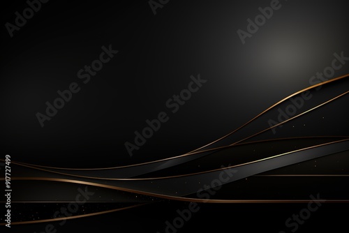 Abstract black and gold background with wavy lines and subtle glitter.