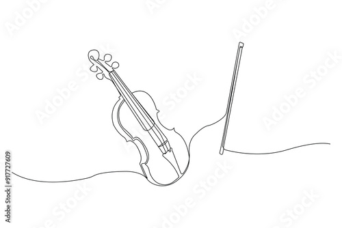 Hand-drawn violin one-line art drawing. Violin continuous outline vector.
