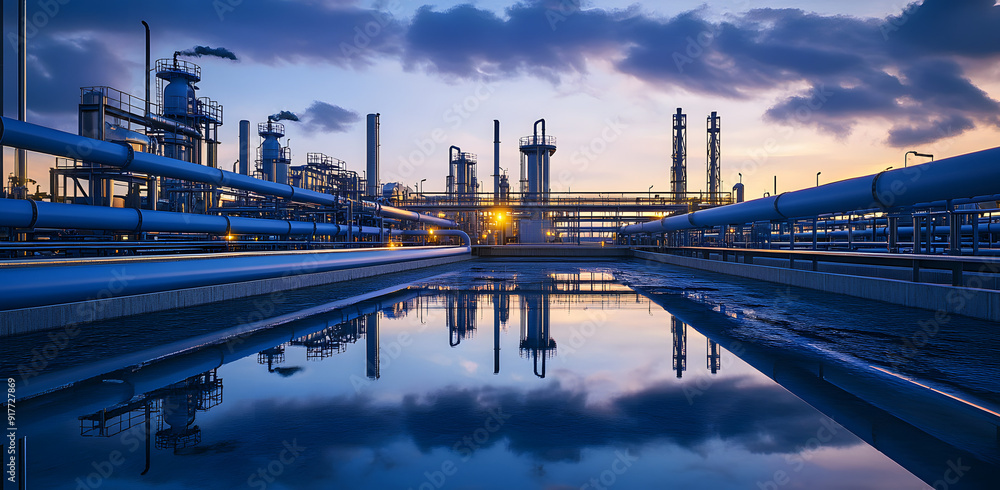 A Wide Shot of an Industrial Plant Featuring Large Steel Pipes and Machinery, Highlighting the Scale and Complexity of Industrial Infrastructure and Manufacturing Processes A Wide Shot of an Industrial Plant Featuring Large Steel Pipes and Machinery, Highlighting the Scale and Complexity of Industrial Infrastructure and Manufacturing Processes
