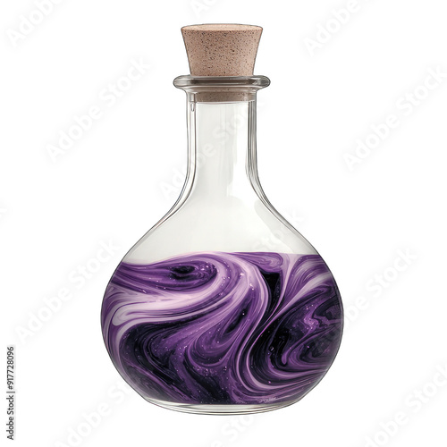 A decorative glass flask featuring a swirling purple liquid, perfect for creative and artistic projects.