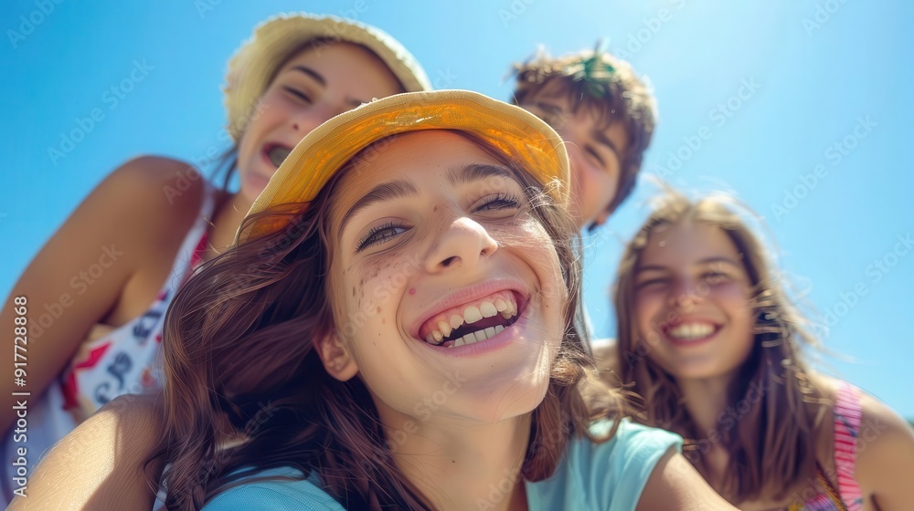 Group of happy teenage friends laughing together outdoors. Group of happy teenage friends laughing together outdoors.