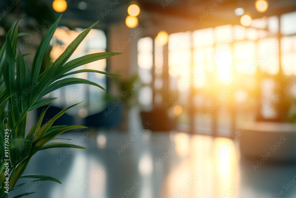 Leafy Green Plant in Softly Lit Office with Blur Background Leafy Green Plant in Softly Lit Office with Blur Background