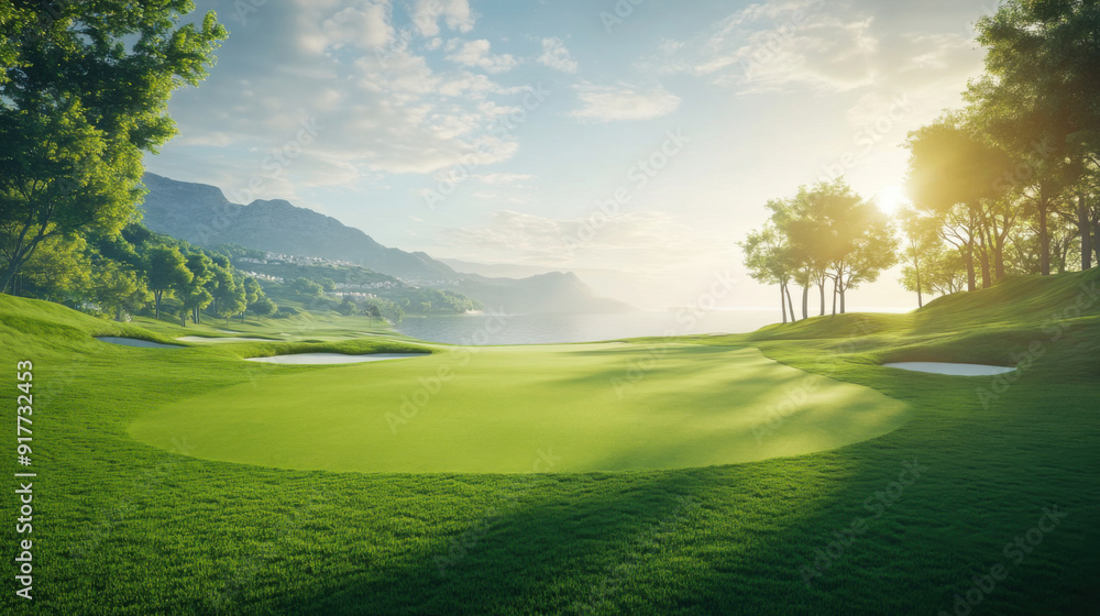 The beautiful golf course with morning sunshine. The beautiful golf course with morning sunshine.