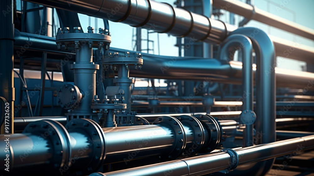 Gas control equipment with big pipes. Natural gas supplies. Neural network ai generated art