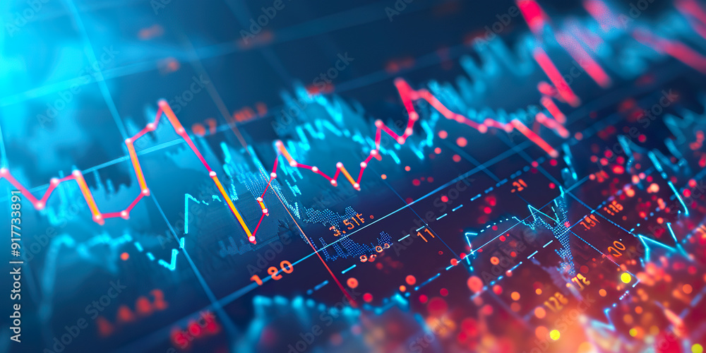 Close-up of Stock Market Data Display with Red and Blue Lines Close-up of Stock Market Data Display with Red and Blue Lines