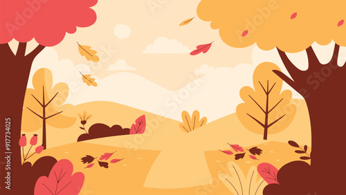 Autumn leaves fall background illustration. Beautiful autumn scenery background, Autumn fall season background illustration vector.