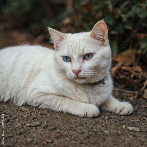 A white cat starring at stranger