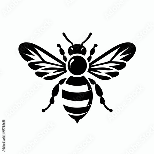 Cute bee icon, silhouette,  very simple and single honey bee silhouette white background