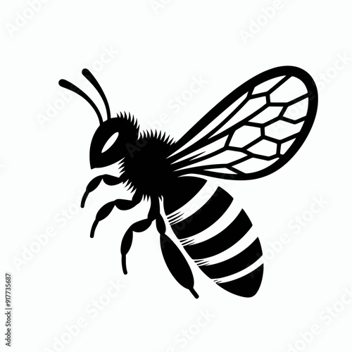 Cute bee icon, silhouette,  very simple and single honey bee silhouette white background