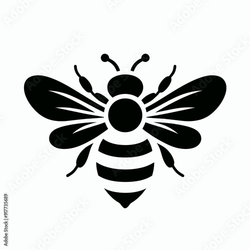 Cute bee icon, silhouette,  very simple and single honey bee silhouette white background