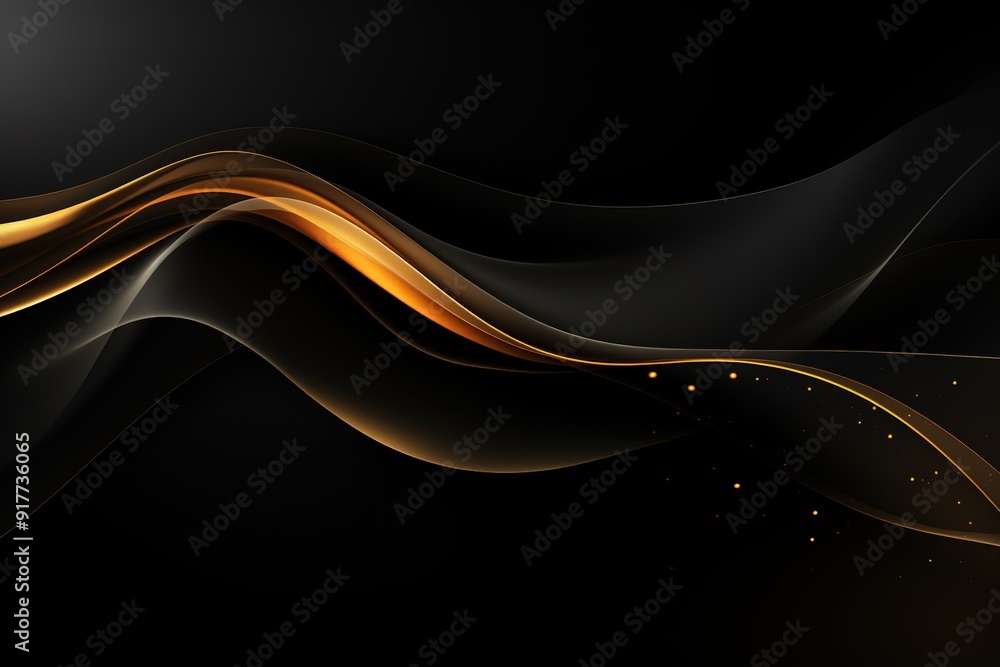 Abstract black and gold wavy background with glowing dots. Abstract black and gold wavy background with glowing dots.