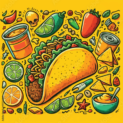 Cartoon groovy fast food tacos cheerful character. Mexican cuisine street cafe snack cartoon funny mascot, cheerful groovy isolated vector personage. Fast food meal or takeaway tacos happy character