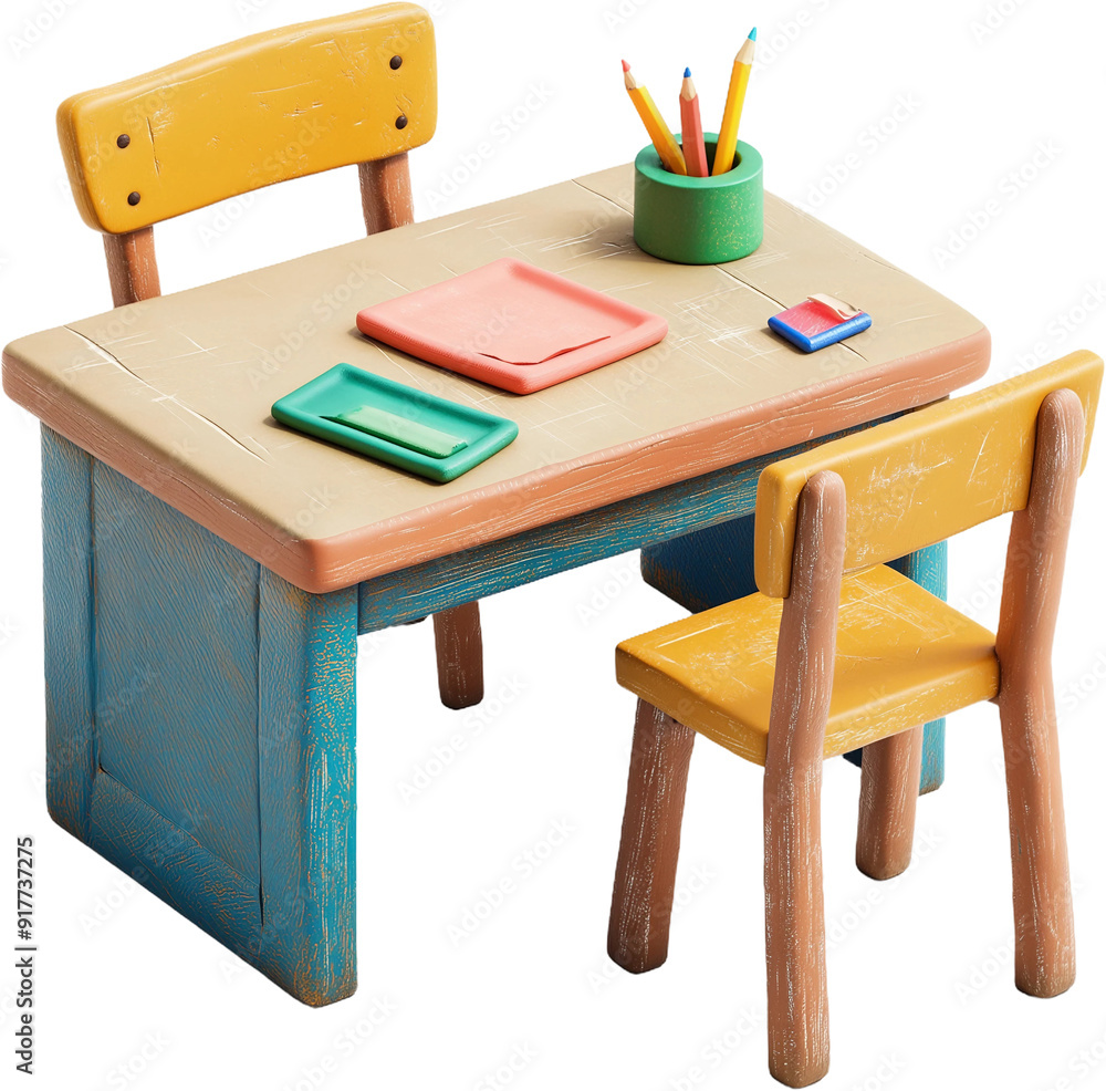 Fototapeta premium 3d cartoon desk with supplies
