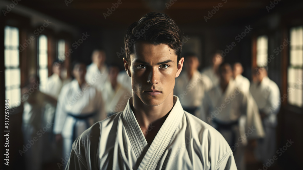 Fototapeta premium generated Illustration of portrait of a master of karate and student in thre gym club