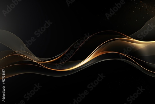 Abstract black and gold flowing waves background.