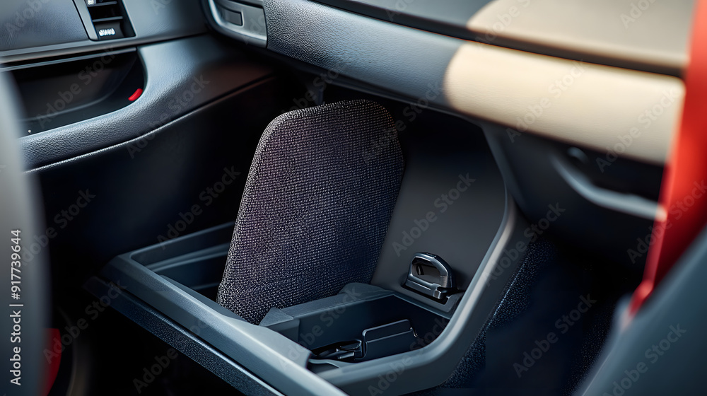 Open glove compartment box inside modern car Open glove compartment box inside modern car