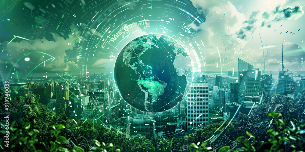 Obraz premium Digital Earth: Global Environmental Innovation, Smart Cities and Green Technology: Future of Sustainable Living