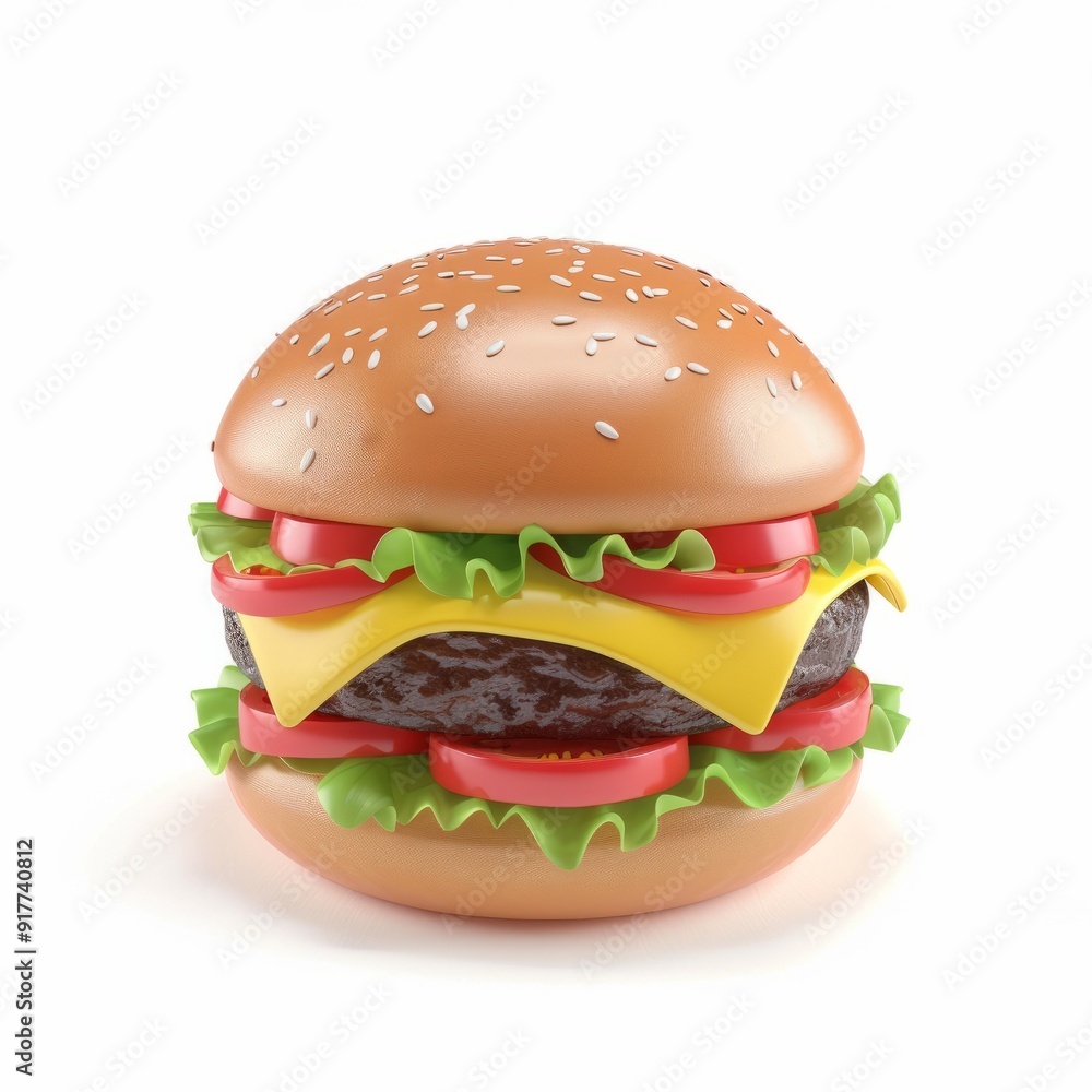 3D cartoon hamburger isolated on white background. AI generative 3D cartoon hamburger isolated on white background. AI generative