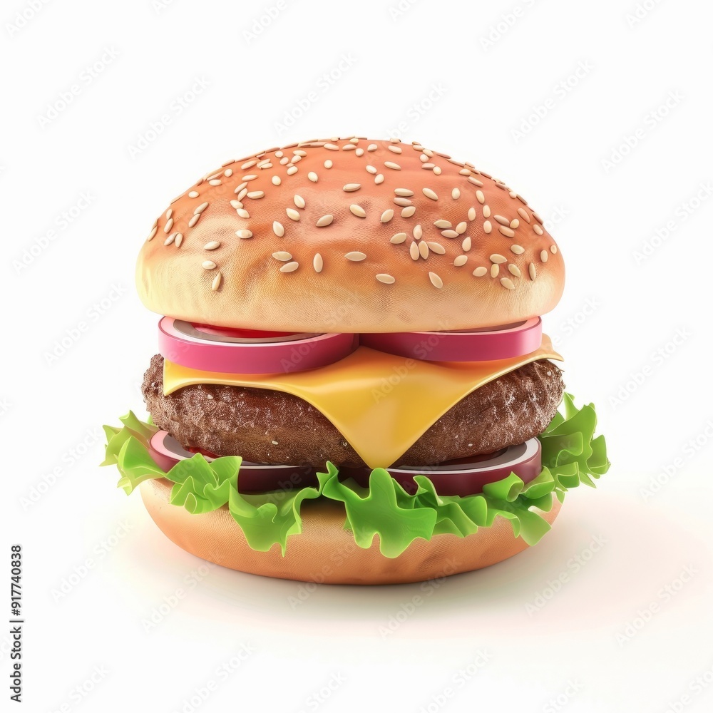 3D cartoon hamburger isolated on white background. AI generative 3D cartoon hamburger isolated on white background. AI generative