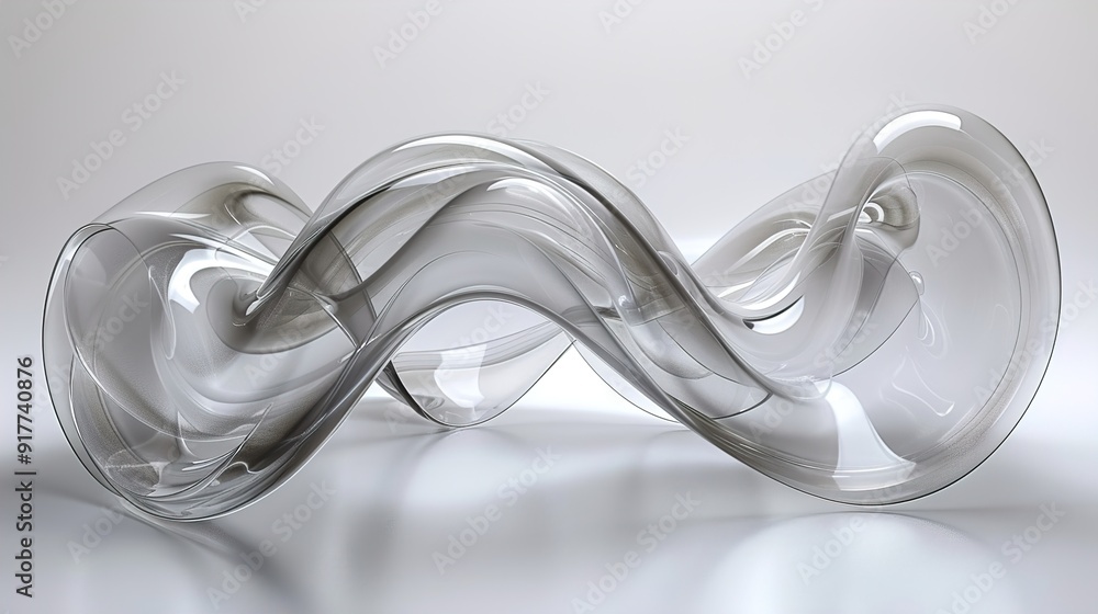 Transparent glossy glass ribbon. Curved wave in motion. Transparent glossy glass ribbon. Curved wave in motion.
