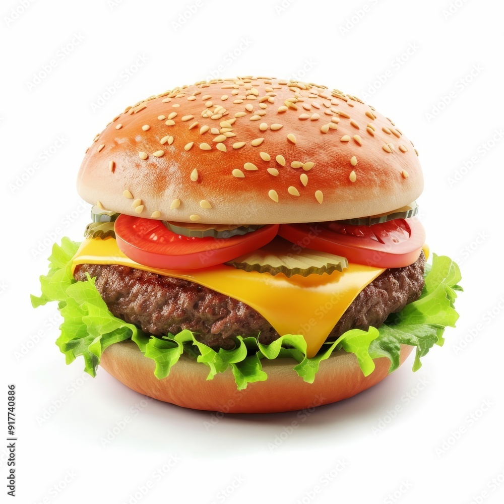 3D cartoon hamburger isolated on white background. AI generative 3D cartoon hamburger isolated on white background. AI generative