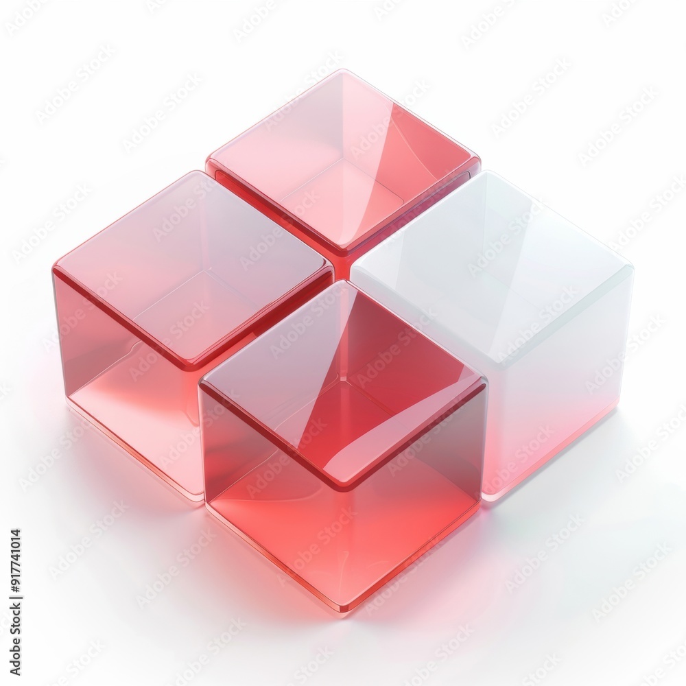A red, transparent glass cube icon with geometric shapes on a white background, highlighting modern design and abstract art A red, transparent glass cube icon with geometric shapes on a white background, highlighting modern design and abstract art