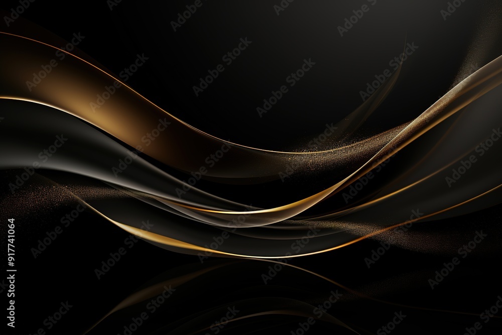 Abstract black and gold wavy background with glowing particles. Abstract black and gold wavy background with glowing particles.