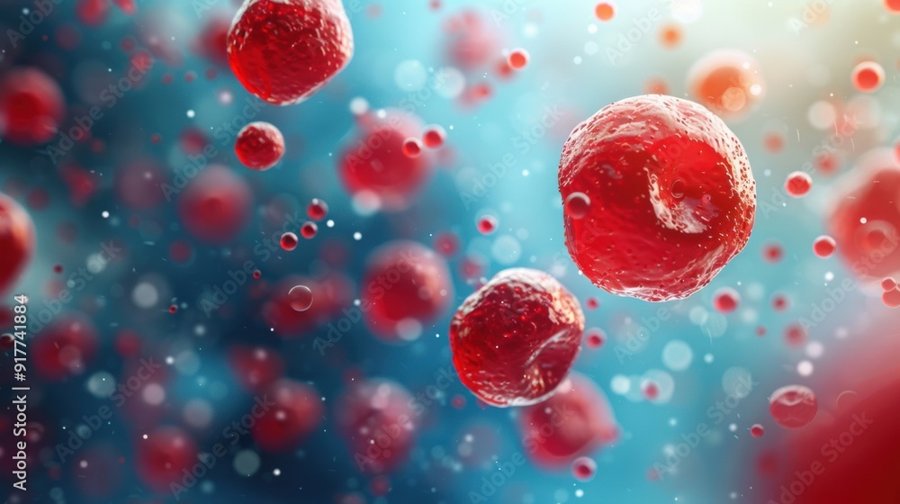 Fototapeta premium A 3D illustration of flowing red circular molecular structures, representing medical education and health science with a focus on molecular biology and dynamic learning