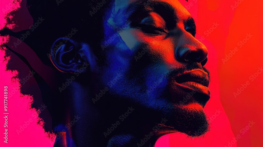 Vibrant Afro-Futurism: Black Man in Pop Art Style Embracing African American Pride Through Digital Design Vibrant Afro-Futurism: Black Man in Pop Art Style Embracing African American Pride Through Digital Design