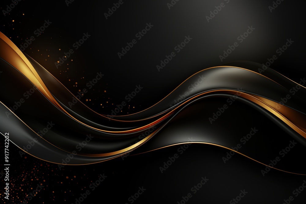 Abstract black and gold wavy background with golden glitter. Abstract black and gold wavy background with golden glitter.