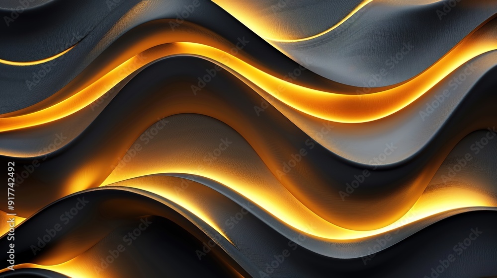 Abstract black and gold wavy background with illuminated lines. Abstract black and gold wavy background with illuminated lines.