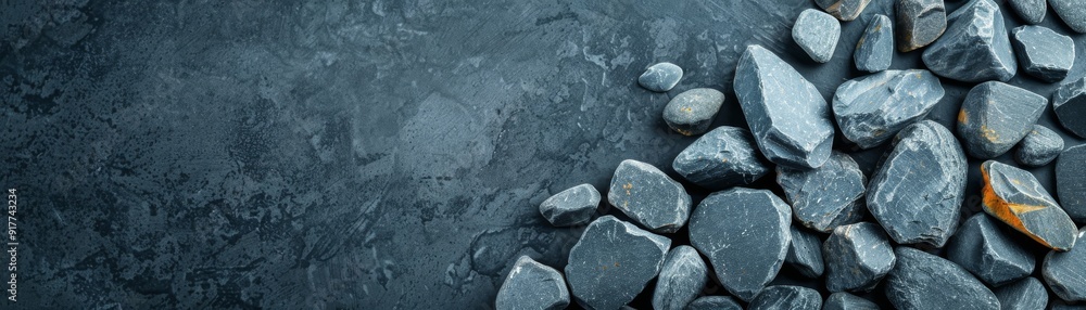 Raw dark stones scattered on textured surface Raw dark stones scattered on textured surface