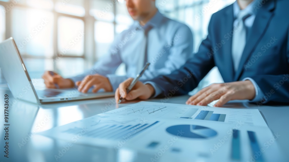 Business professionals analyzing data during a meeting Business professionals analyzing data during a meeting