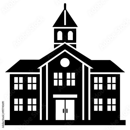 School Building Silhouette Vector Art Illustration