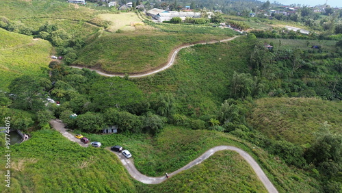 Aerial view of countryside with residents' houses