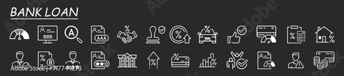 Set of thin line icons of loan and credit rating. Outline symbol collection.