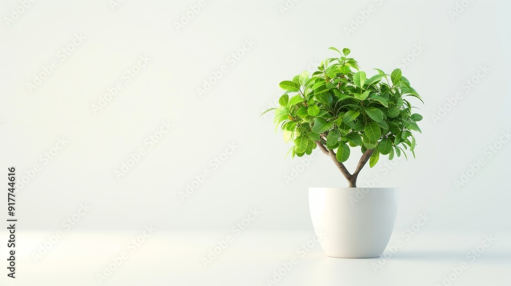 Fototapeta premium Potted indoor tree with lush green leaves