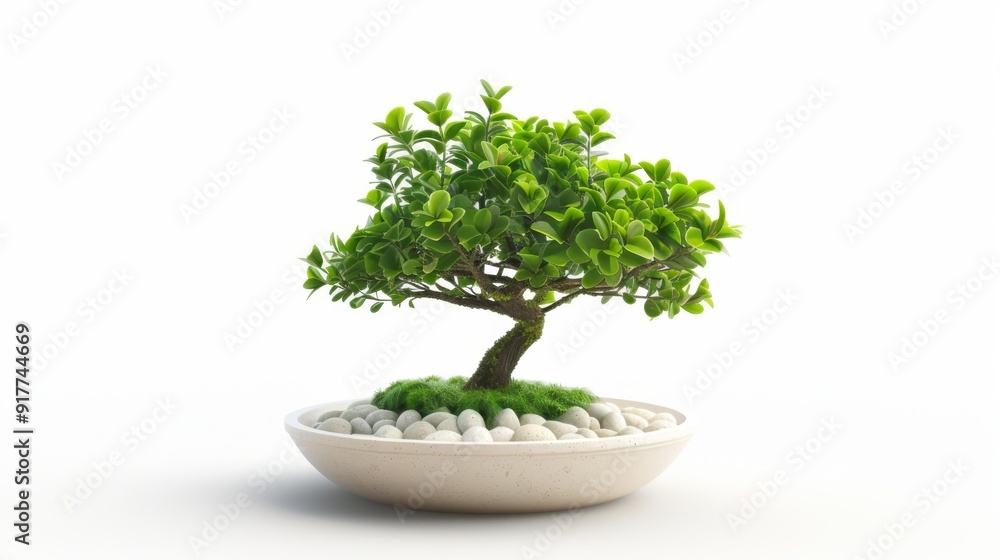 Fototapeta premium Elegant bonsai tree in shallow ceramic bowl