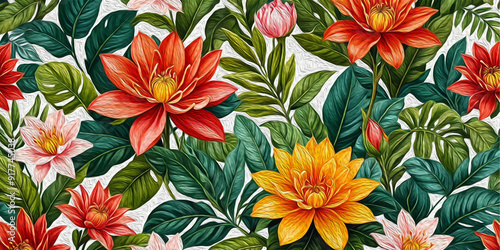 Wallpaper Mural Oil painting . Artistic brush strokes. Botanical pattern for printing on wall decorations. Generated by Ai Torontodigital.ca
