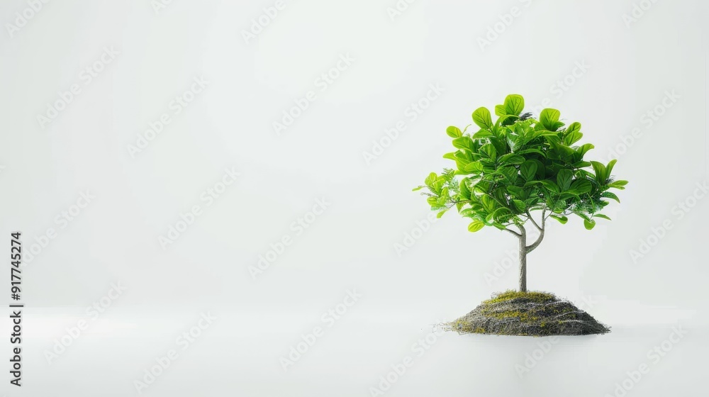 Fototapeta premium Small Green Tree Growing on a Soil Mound